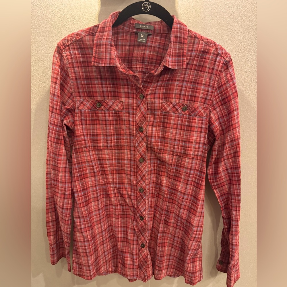 Eddie Bauer plaid shirt size Medium red, maroon, and blue